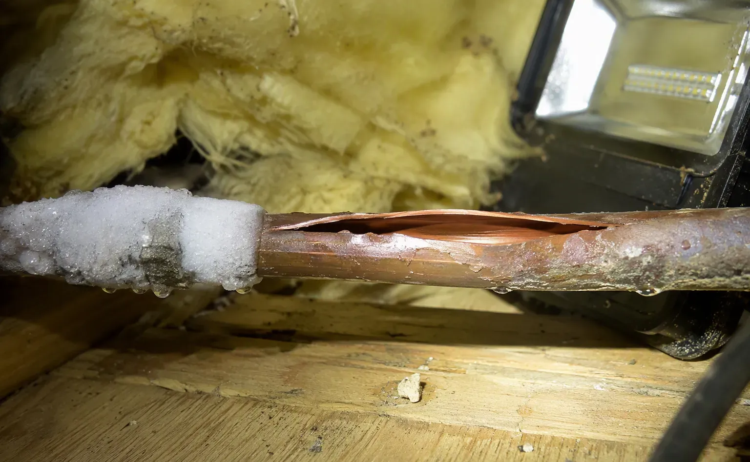 Burst pipe repair and water cleanup in a Little Rock bathroom