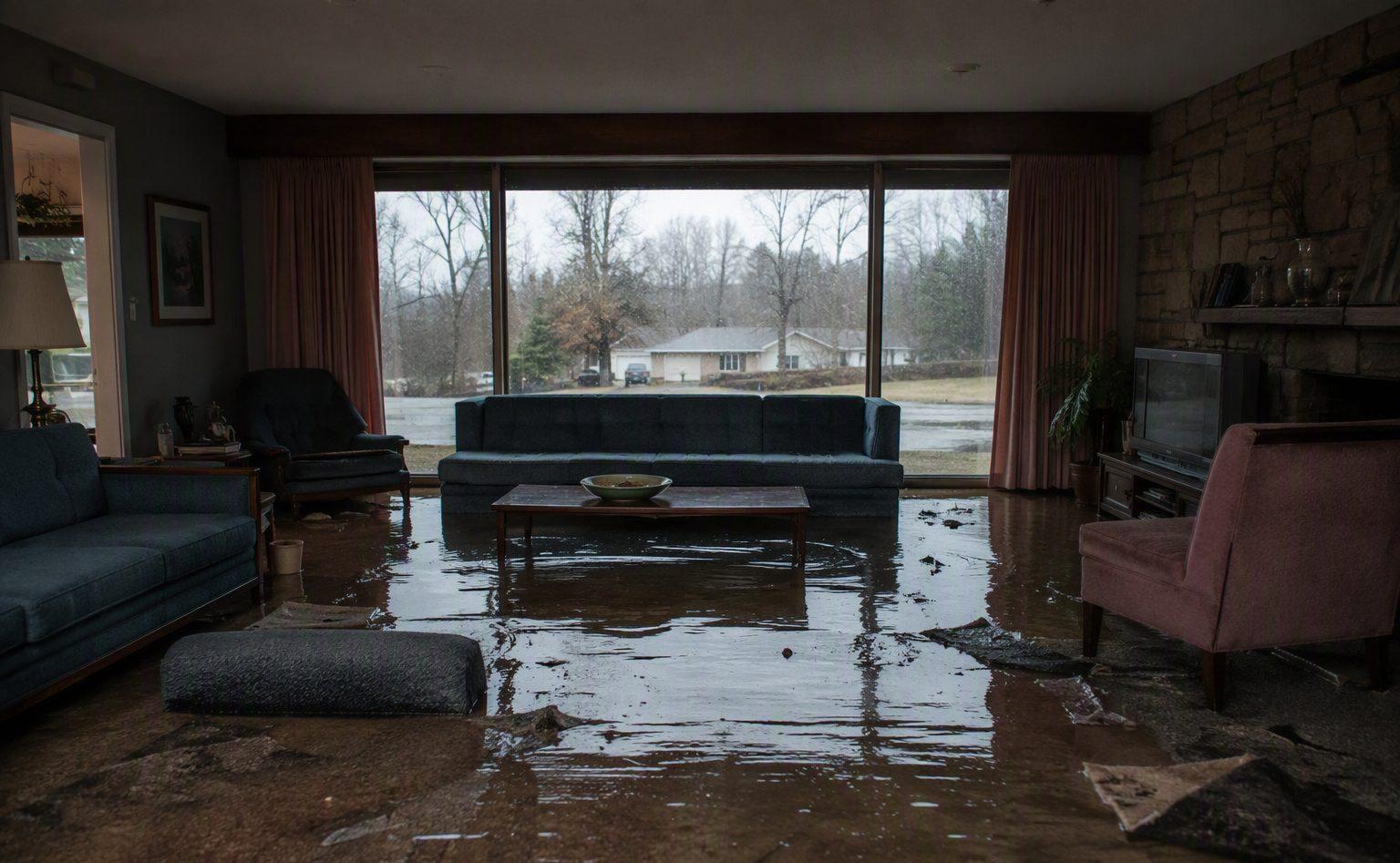 Standing water inside a flooded Little Rock area home
